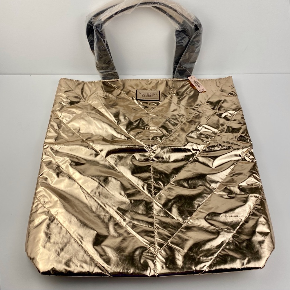Victoria's Secret quilted tote bag, NWT, Rosegold puffer 16 x 16" Ltd Edition
